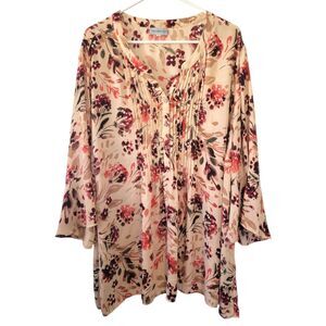 Catherines Beige Floral Blouse Size 3X Pintuck